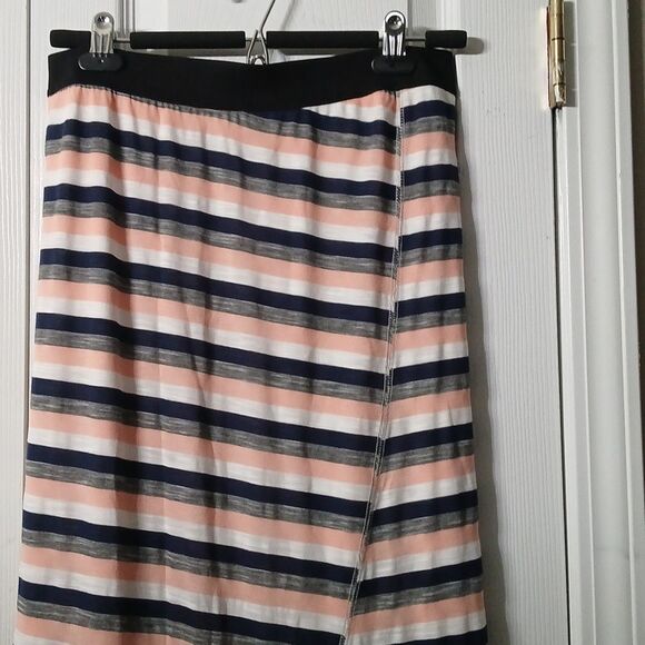 WallpapHer  navy peach white striped pullon maxi skirt  Sz M NWOT - Picture 3 of 9